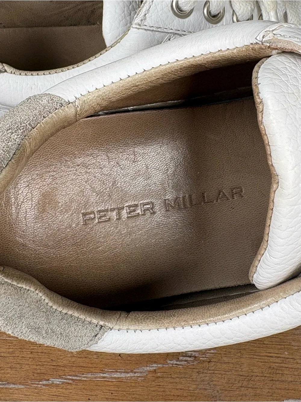 Peter Millar Collection Vantage Pebble Grain Leather White Sneakers Size 9M